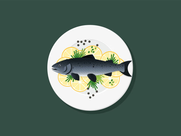 bildbanksillustrationer, clip art samt tecknat material och ikoner med stekt fisk på en tallrik - dinner croatia
