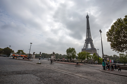 Paris, France, September 7, 2018 - View of Eiffel Tower from Trocadero in Paris, France.