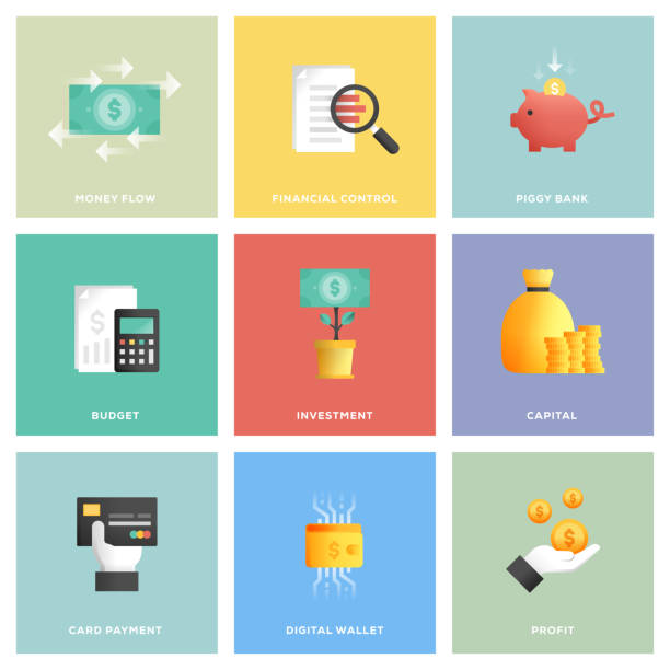 finans icon set - yatırım illüstrasyonlar stock illustrations