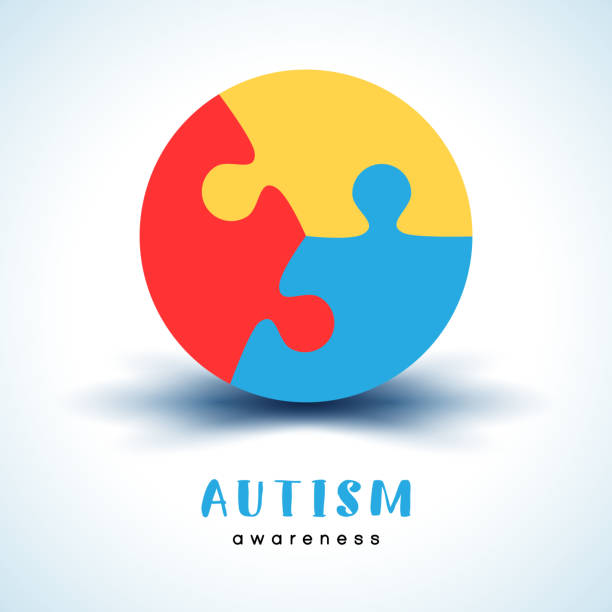 illustrazioni stock, clip art, cartoni animati e icone di tendenza di giornata mondiale di sensibilizzazione sull'autismo. segno di design vettoriale del puzzle a cerchio colorato. simbolo dell'autismo. illustrazione piatta medica. assistenza sanitaria - design month part of puzzle