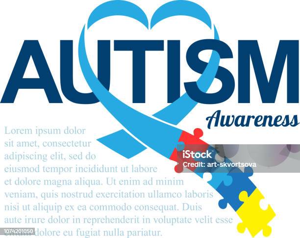 World Autism Awareness Day Blue Ribbon With Colorful Puzzles Vector Background Heart Shape Symbol Of Autism Medical Flat Illustration Health Care Stock Illustration - Download Image Now