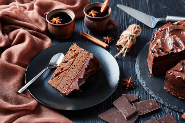 istock a portion of chocolate Cake, top view 1074205496
