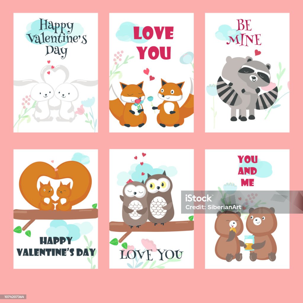 Vector Set Of Cards With Cute Animals Couples Stock Illustration - Download  Image Now - Owl, Love - Emotion, Speech Bubble - iStock