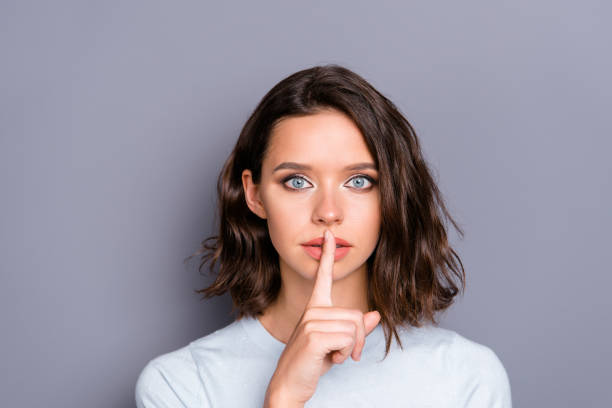 istock Adorable nice-looking lady with her modern haircut she make shh 1074209144