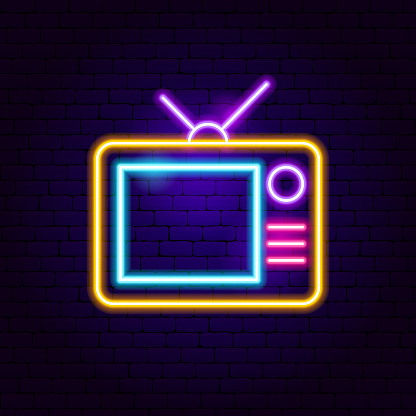 Analog TV Neon Sign. Vector Illustration of Film Promotion.