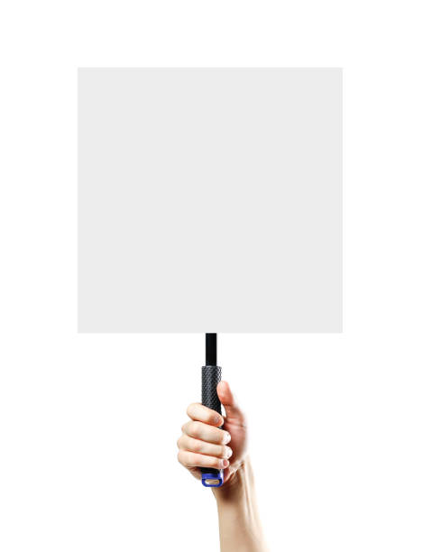 istock Hand holding a white blank plate with a handle. Close up. Isolated on white background. 1074211562