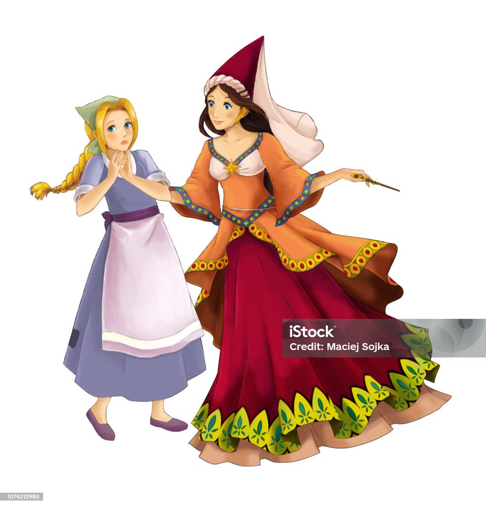 Cartoon Scene With Beautiful Princess Sorceress Casting Spell On Beautiful  Girl On White Background Stock Illustration - Download Image Now - iStock