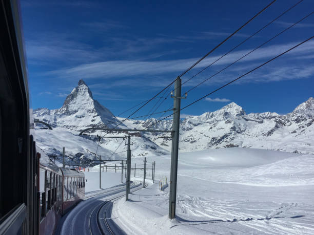 istock Matterhorn mountain and alpine landscape with Gornergrat railway (Gornergratbahn) 1074213242