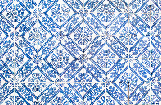 Antique multi colored tiles or azulejos in Portugal.