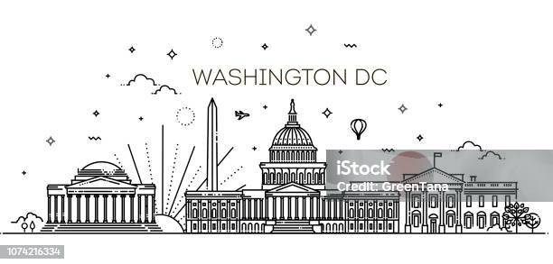 Washington Usa Skyline And Landmarks Silhouette Stock Illustration - Download Image Now - Washington DC, Urban Skyline, Capitol Building - Washington DC