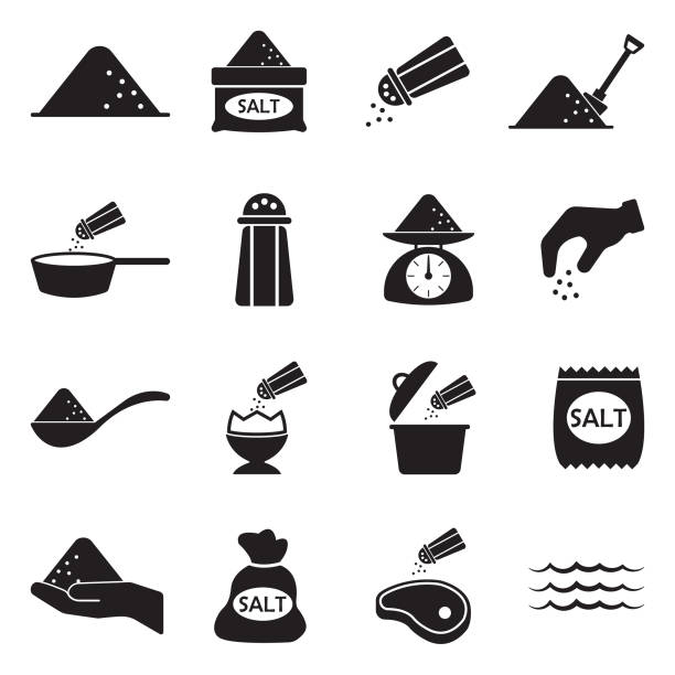 ilustrações de stock, clip art, desenhos animados e ícones de salt icons. black flat design. vector illustration. - salt
