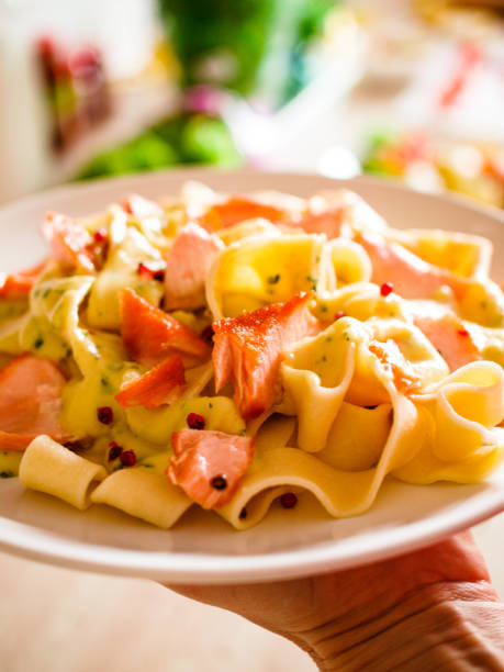 istock Pasta with cream and salmon 1074230062