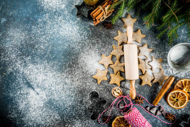 istock Christmas background with gingerbread cookies 1074230342