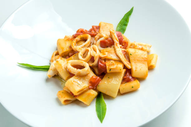 istock Dish of calamarata pasta with squid and tomato 1074235904