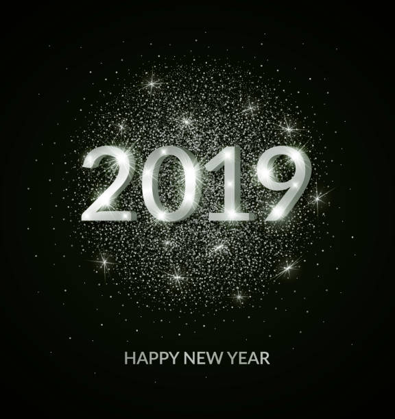 istock Abstract black and white vector Happy New Year 2019 banner design template. Advertising, logo and text. Typography design element. Vector illustration. EPS 10 1074243380