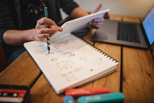 istock Graphic designer brainstorming sketches for a deadline 1074246634