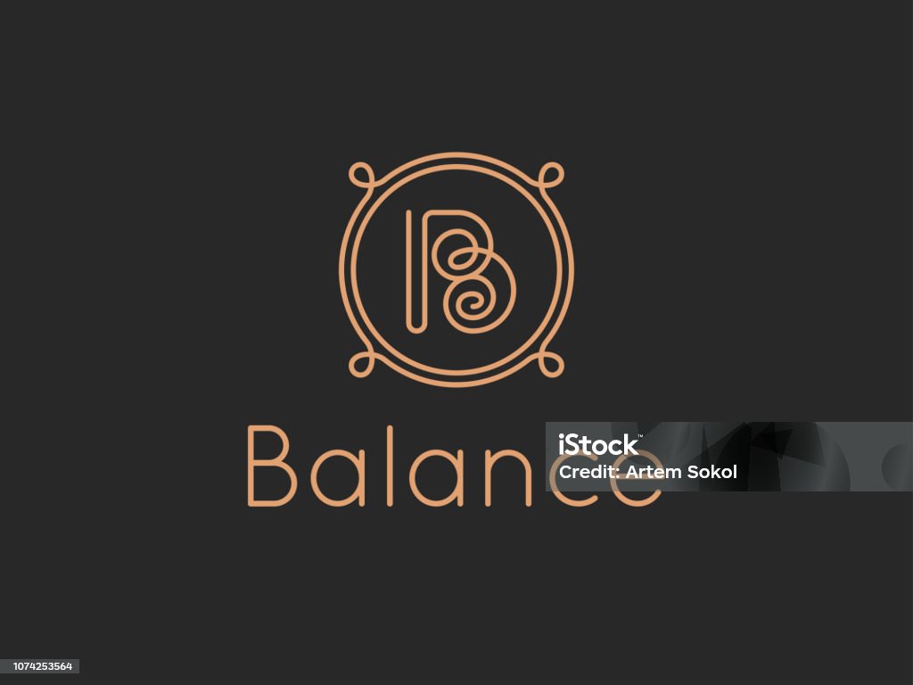 Letter B Balance Alphabet icon Vector letter B icon design template. Alphabet label sign for branding and identity. Linear lettering calligraphy emblem with ornamental frame. Type character symbol illustration with elegant line art Monogram stock vector