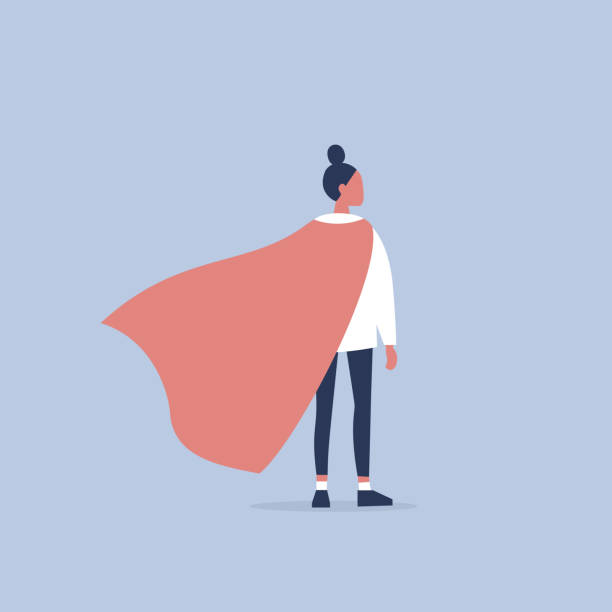 концептуальная иллюстрация супергероя. молодой женский персонаж носить супергерой плащ / плоский редактируемый вектор иллюстрации, клип и - власть ветера stock illustrations