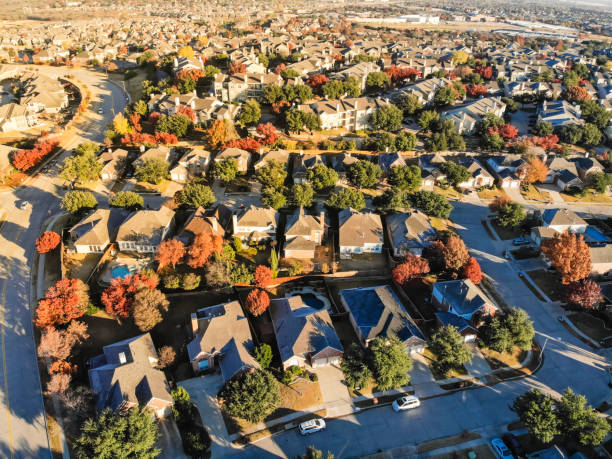 istock Top view Valley Ranch development community near Dallas with colorful fall foliage 1074257432