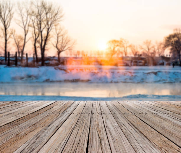 winter landscape with frozen lake and people - people cold frozen unrecognizable person imagens e fotografias de stock