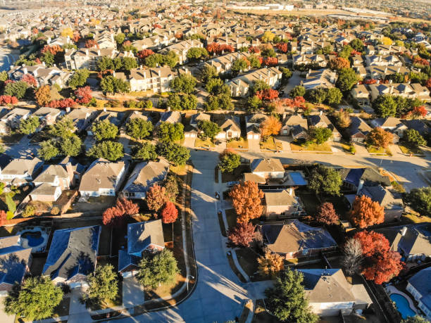 istock Top view Valley Ranch development community near Dallas with colorful fall foliage 1074258090