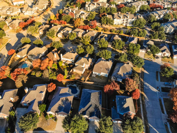 istock Top view planned unit development residential house and apartment building fall season 1074258168