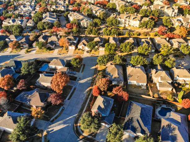 istock Top view planned unit development residential house and apartment building fall season 1074258266
