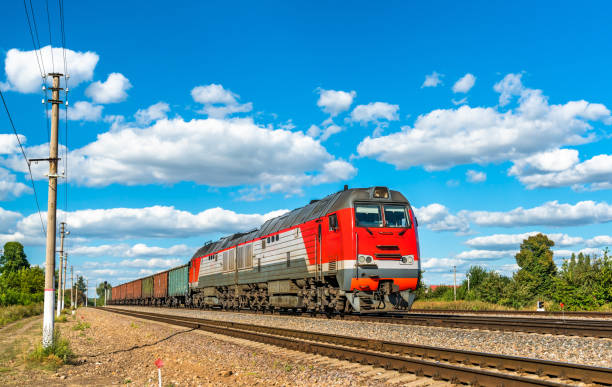 istock Freight train at Konyshevka station in Russia 1074258426