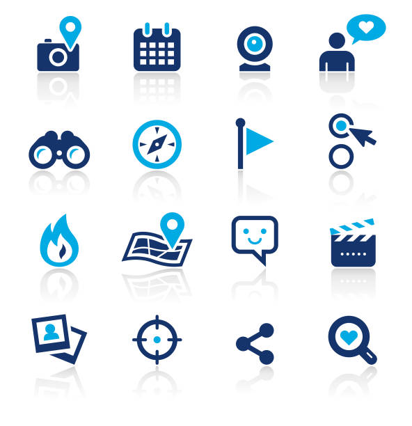 Social Media Two Color Icons Set An illustration of social media two color icons set for your web page, presentation, apps and design products. Vector format can be fully scalable & editable. magnifying glass photos stock illustrations