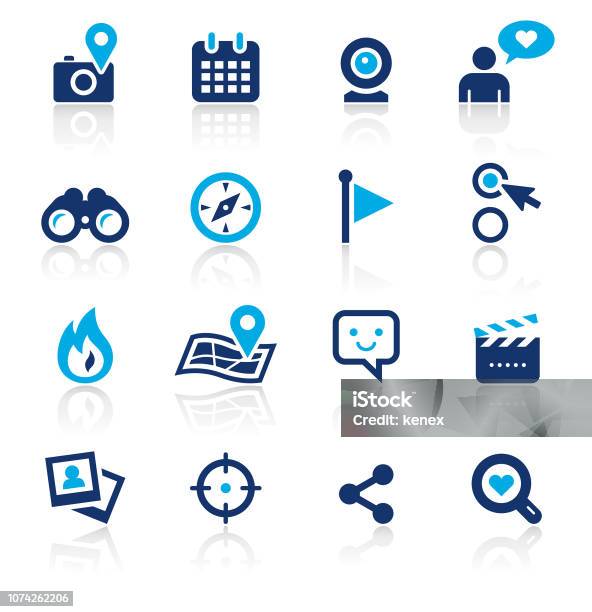 Social Media Two Color Icons Set Stock Illustration - Download Image Now - Icon, Binoculars, Map