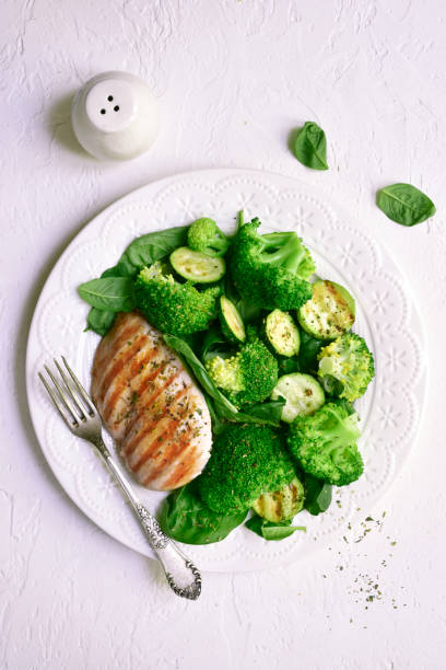 istock Grilled chicken fillet with green vegetable salad 1074269282