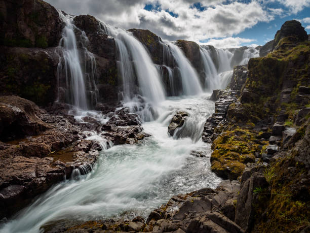 la cascata di kolufossar - kolufossar foto e immagini stock