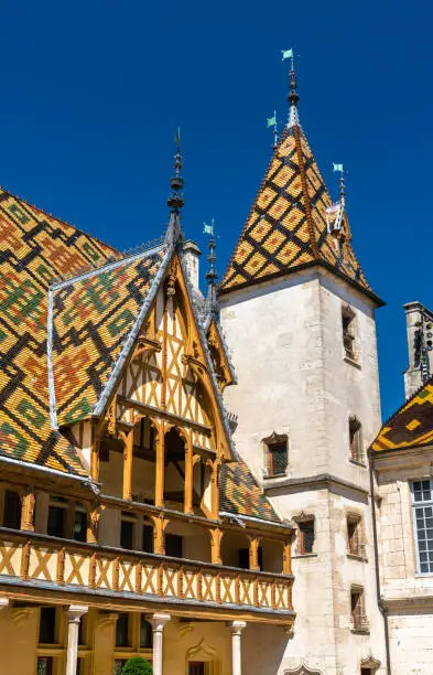 Architecture of the historic Hospices of Beaune in Burgundy, France