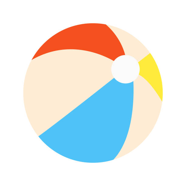 strand ball flachen stil design vektor illustration symbol zeichen isoliert auf weißem hintergrund. retro-stil spielzeug für sommerspiele oder urlaub - beach ball toy inflatable red stock-grafiken, -clipart, -cartoons und -symbole