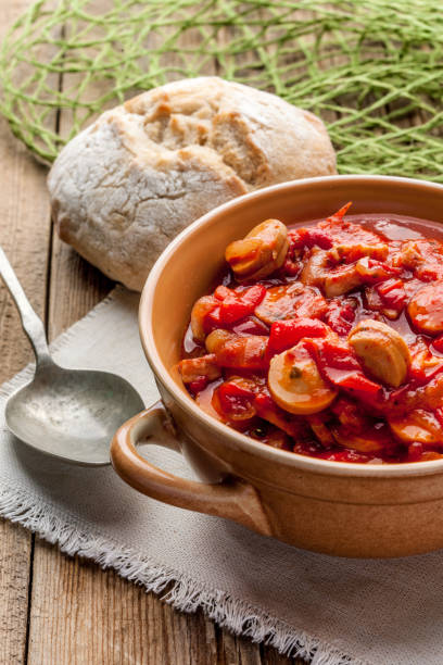 istock Lecho - stew with peppers, onions and sausages. 1074286222
