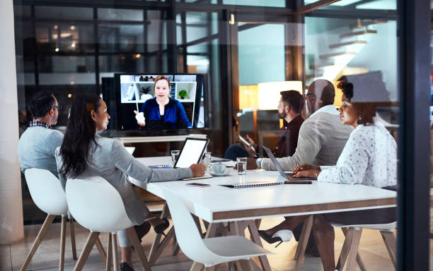 istock Staying late for a video conference 1074286356