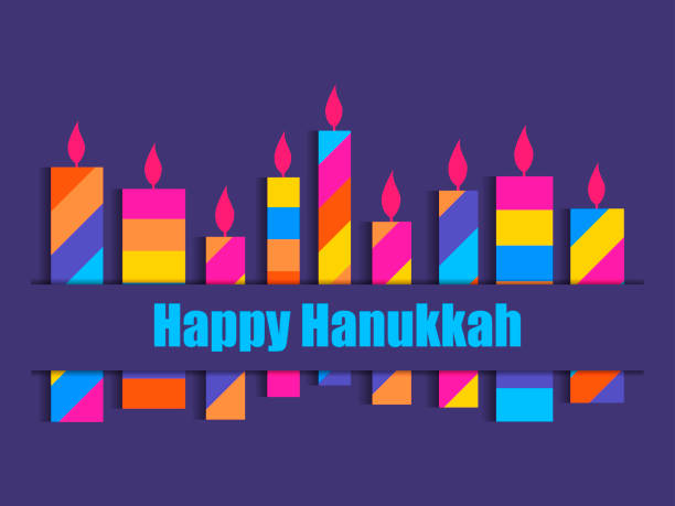 illustrazioni stock, clip art, cartoni animati e icone di tendenza di felice hanukkah. candele hanukkah. nove candele multicolori. vettore - candle candlestick holder flame vector
