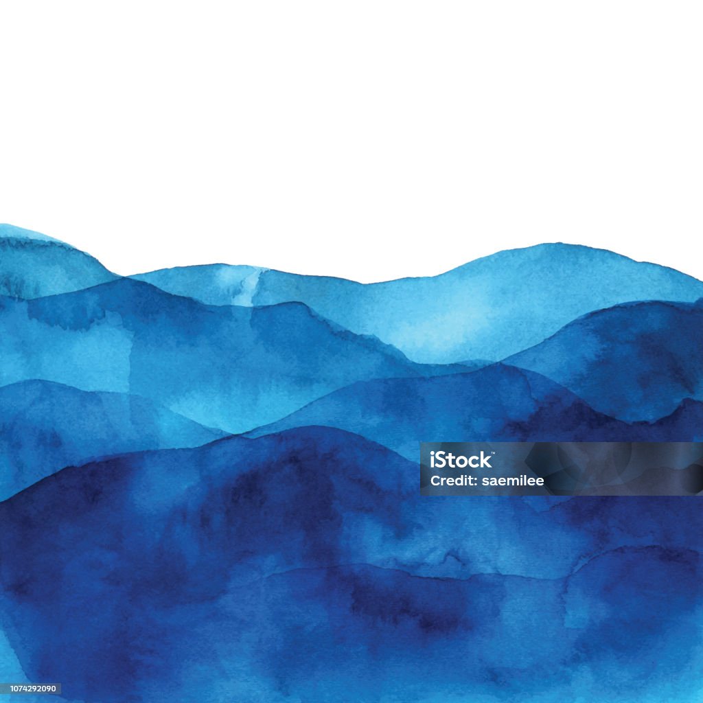 Fondo acuarela azul con olas - arte vectorial de Pintura de acuarela libre de derechos