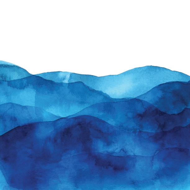 illustrations, cliparts, dessins animés et icônes de fond aquarelle bleu avec des vagues - aquarelle