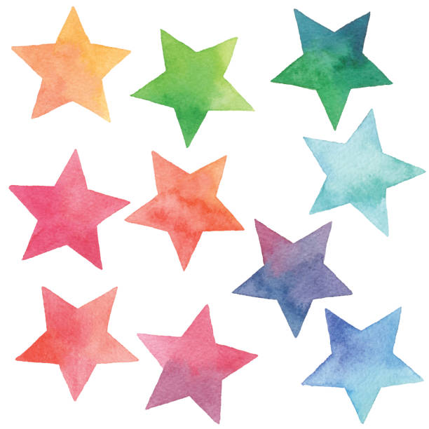 illustrazioni stock, clip art, cartoni animati e icone di tendenza di stelle sfumato acquerello - star shape red blue white