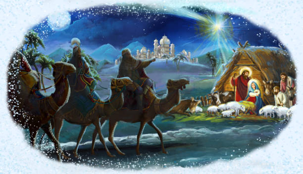 istock traditional christmas framed scene with holy family 1074292306