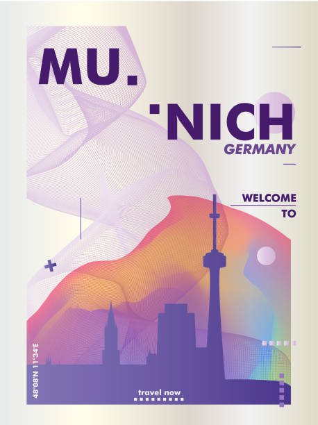 stockillustraties, clipart, cartoons en iconen met duitsland-münchen skyline city kleurovergang vector poster - münchen