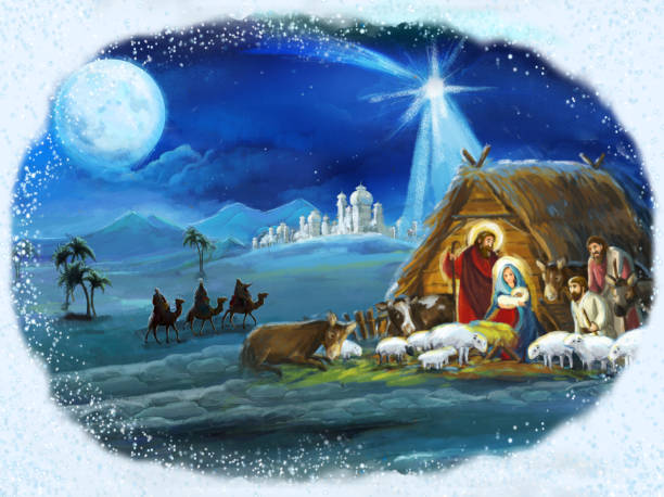 istock traditional christmas framed scene with holy family 1074293228