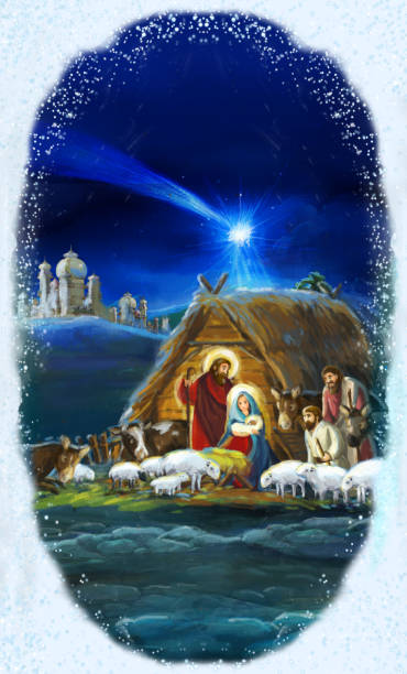istock traditional christmas framed scene with holy family 1074296146