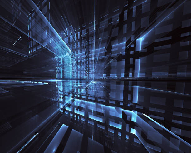 istock Abstract 3D fractal background, texture. Virtual Neon City 1074296398