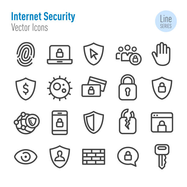 ikony zabezpieczeń internetowych - seria linii wektorowych - identity theft stock illustrations