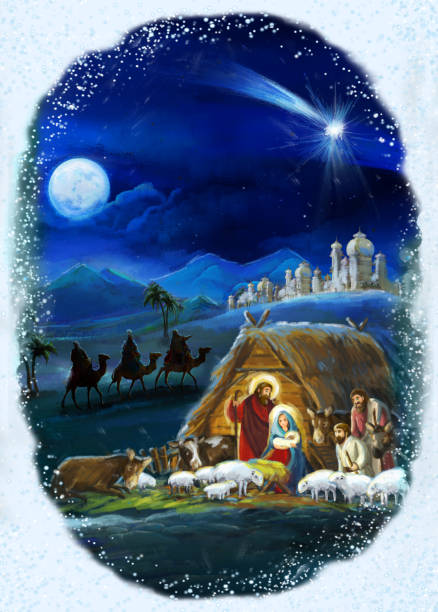 istock traditional christmas framed scene with holy family 1074297260