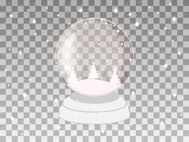 przezroczysta kula śnieżna odizolowana na przezroczystym tle. wakacyjna chów. wektor - snow globe dome glass transparent stock illustrations