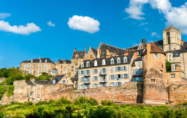 Traditional houses behind the city wall in Le Mans, France stock photo