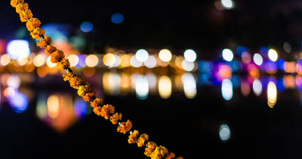 Garland and lights during South Asian festival stock photo